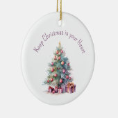 Houd Kerstmis in uw Hart bewerkbare Tekstboom Keramisch Ornament (Rechts)