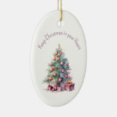 Houd Kerstmis in uw Hart Custom Text Tree Oval Keramisch Ornament (Rechts)