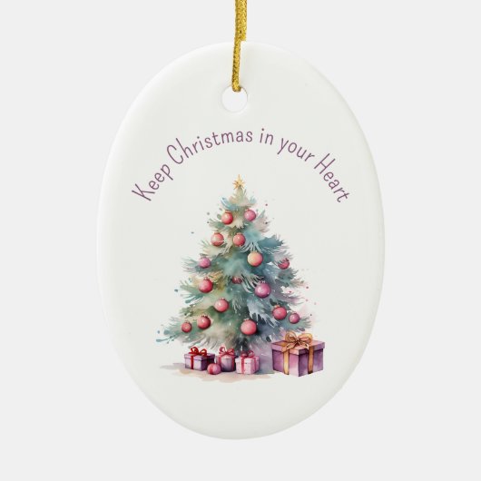 Houd Kerstmis in uw Hart Custom Text Tree Oval Keramisch Ornament (Voorkant)