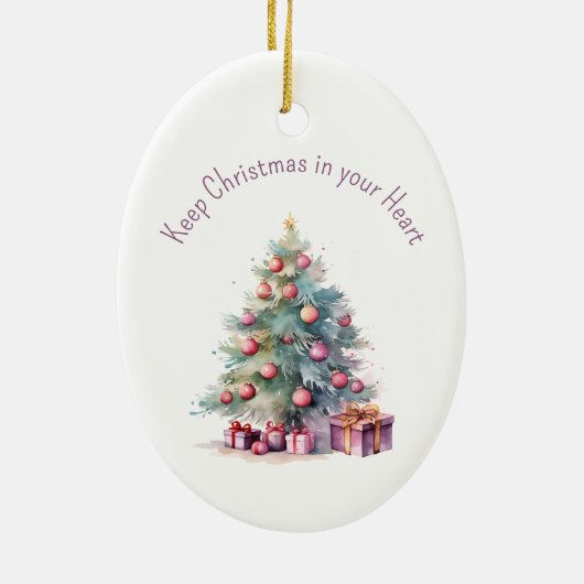 Houd Kerstmis in uw Hart Custom Text Tree Oval Keramisch Ornament (Achterkant)