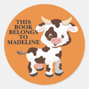 Houd koe oranje ex libris voor kinderen ronde sticker