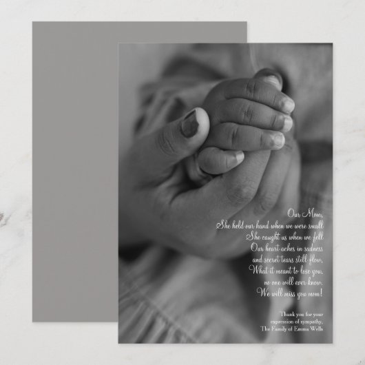 Houd mijn hand mam sympathie dank u kaart (Voorkant / Achterkant)