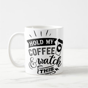 Houd mijn koffie vast en kijk ernaar. koffiemok