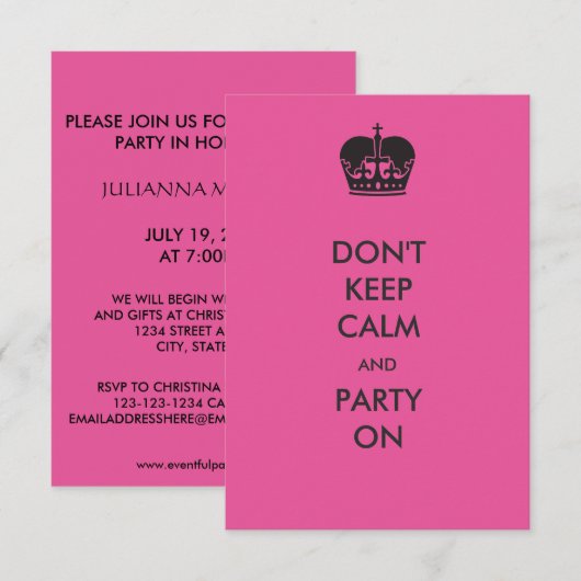 Houd niet kalm- 3x5 verjaardagsfeestuitnodiging kaart (Voorkant / Achterkant)