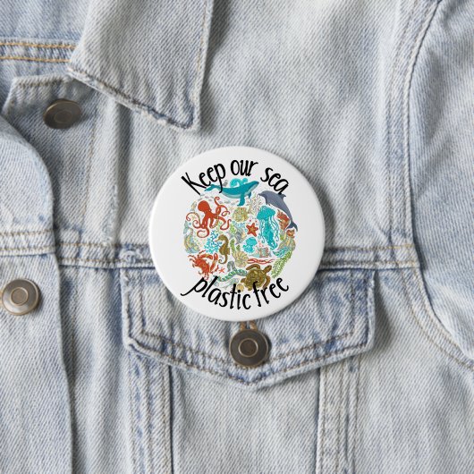 Houd ons Zee plastic vrije schildpad Ronde Button 7,6 Cm (In situ)