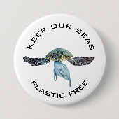 Houd ons Zee plastic vrije Waterverf Ronde Button 7,6 Cm (Voorkant)