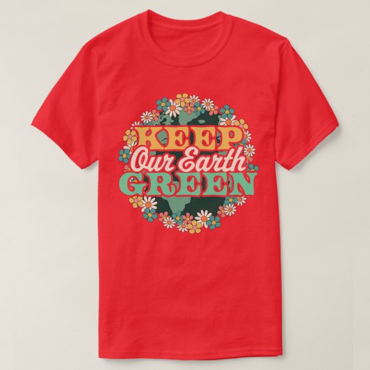Houd onze aarde groen retro madeliefje bloemenoor t-shirt (Design voorkant)
