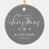 Houd onze eerste kerstfoto bij keramisch ornament (Voorkant)