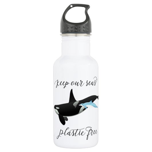 Houd onze zeeën plasticvrij Orca Dolfijn Oceaan Waterfles (Voorkant)