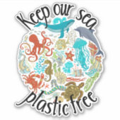 Houd onze zeeën plasticvrij walvis schildpad sticker (Voorkant)