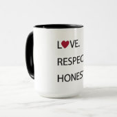 HOUD. RESPECT. HONESTEIT. Mok met hart (Voorkant links)
