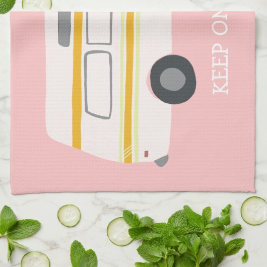 HOUD ROLLIN Retro Campervan Motorhome RV Roze Theedoek (Gevouwen)