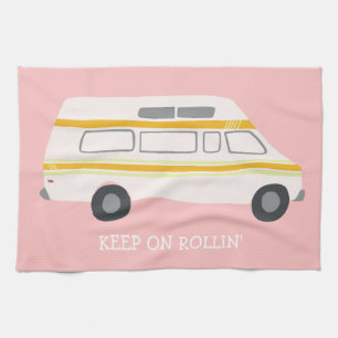 HOUD ROLLIN Retro Campervan Motorhome RV Roze Theedoek