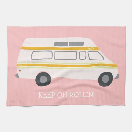 HOUD ROLLIN Retro Campervan Motorhome RV Roze Theedoek (Horizontaal)