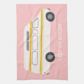 HOUD ROLLIN Retro Campervan Motorhome RV Roze Theedoek (Verticaal)