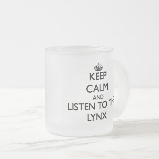 Houd rustig en luister naar de Lynx Matglas Koffiemok (Voorkant rechts)