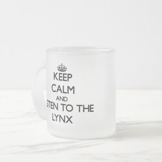 Houd rustig en luister naar de Lynx Matglas Koffiemok (Voorkant links)