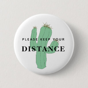 Houd uw afstand cactus groene witte humor ronde button 5,7 cm