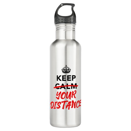 Houd uw afstand - Sociale vervormende slogan Waterfles (Voorkant)