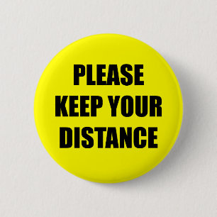 Houd uw sociaal vervormende afstand geel ronde button 5,7 cm