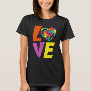Houd van Autisme Bewustzijn Hart Puzzel Familie Ma T-shirt
