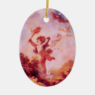 HOUD VAN DE JESTER, KUPID MONOGRAM Red Ruby Heart Keramisch Ornament
