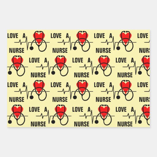Houd van een Nurse Heart Stethoscoop Design Inpakpapier Vel (Voorkant 3)