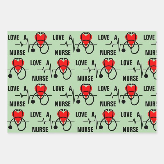 Houd van een Nurse Heart Stethoscoop Design Inpakpapier Vel (Voorkant)