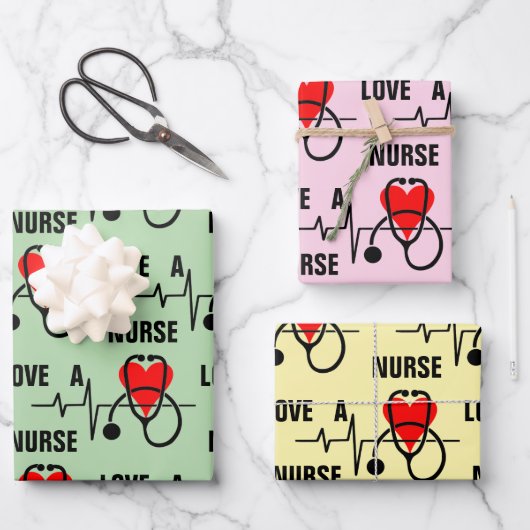 Houd van een Nurse Heart Stethoscoop Design Inpakpapier Vel (Voorkant)