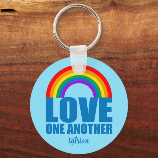 Houd van elkaar Rainbow Christelijke Custom Sleutelhanger (Voorkant)