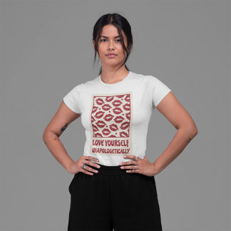 Houd van jezelf zonder excuses retropositiviteit t-shirt