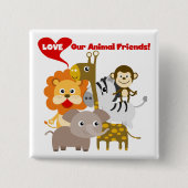 Houd van Onze Dierlijke Vrienden Vierkante Button 5,1 Cm (Voorkant)
