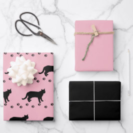 Houd van uw roze en zwarte kat inpakpapier vel