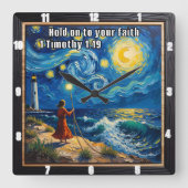 Houd vast aan je geloof 1 Timoteüs 1:19 Vierkante Klok (Voorkant)