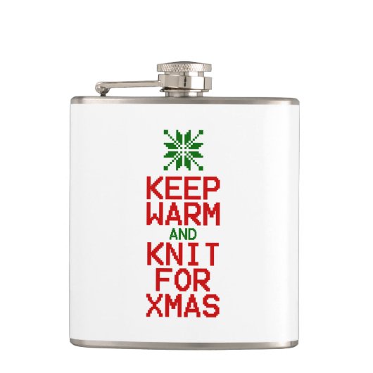 Houd Warm en Knit voor Kerstmis Heupfles (Voorkant)