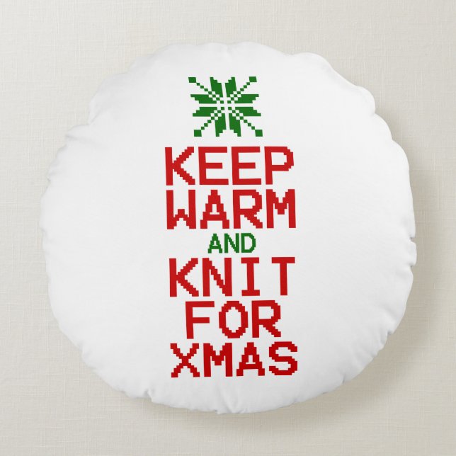 Houd Warm en Knit voor Kerstmis Rond Kussen (Voorkant)