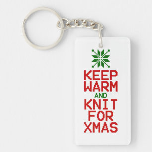Houd Warm en Knit voor Kerstmis Sleutelhanger