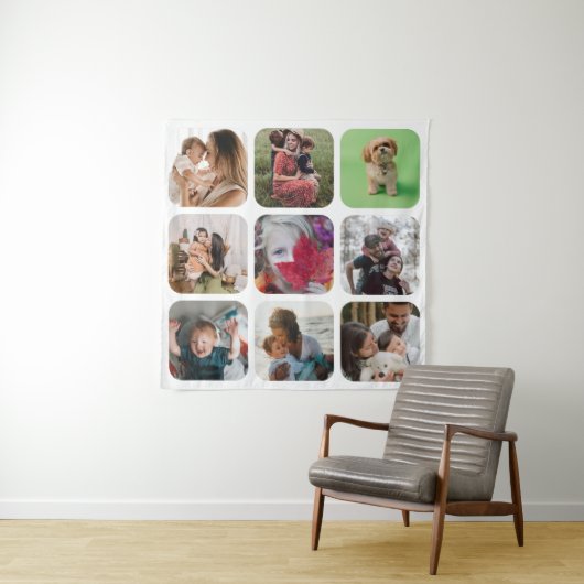 Houdbaar fotocollage vierkant sjabloon ronde rande wandkleed (In situ)