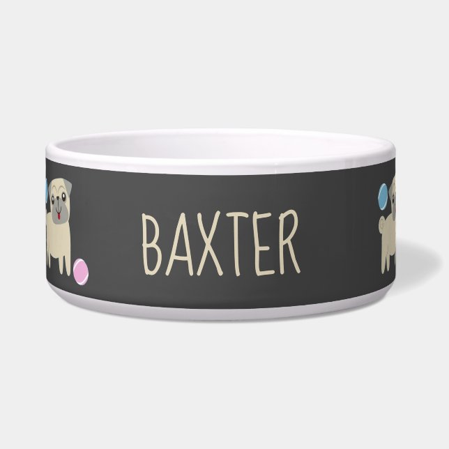 Houdbare Pugs en Ballen Patroon Persoonlijk Voerbakje (Voorkant)