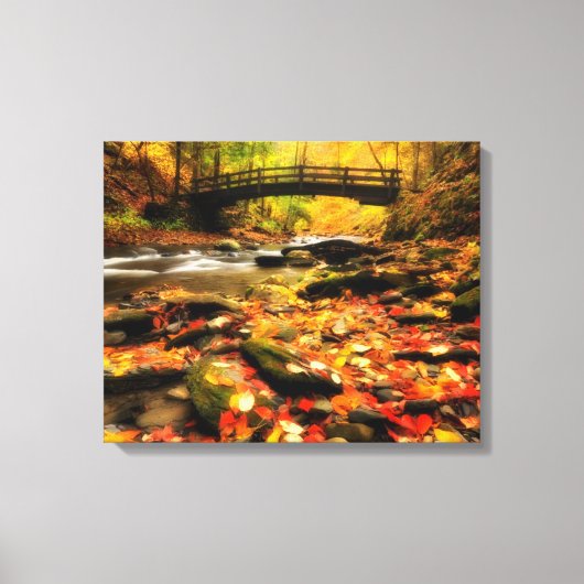 Houden Bridge en Creek in Herfst Canvas Afdruk (Voorkant)