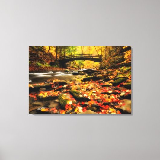 Houden Bridge en Creek in Herfst Canvas Afdruk (Voorkant)