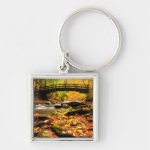 Houden Bridge en Creek in Herfst Sleutelhanger