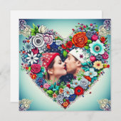 houden van | Blauwgroen en Rood Bloemenhart met Pi (Voorkant / Achterkant)