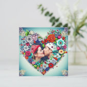 houden van | Blauwgroen en Rood Bloemenhart met Pi (Staand voorkant)