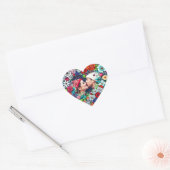 houden van | Blauwgroen en Rood Bloemenhart met Pi Hart Sticker (Envelop)