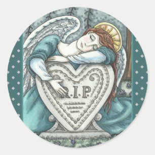 HOUDENDE GARDIAN ANGEL, CEMETERY MOURY ART RIP RONDE STICKER