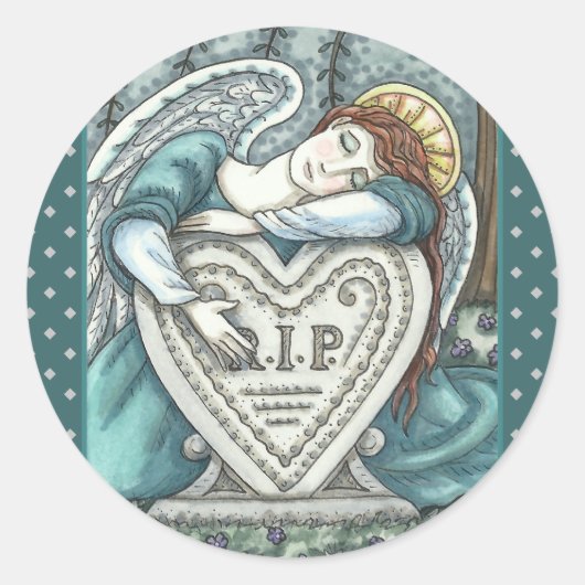 HOUDENDE GARDIAN ANGEL, CEMETERY MOURY ART RIP RONDE STICKER (Voorkant)