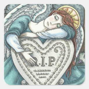 HOUDENDE GARDIAN ANGEL, CEMETERY MOURY ART RIP VIERKANTE STICKER