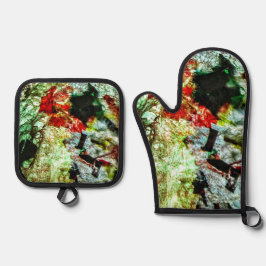 Houder en ovenhandschoen witte textuur abstract ovenwant & pannenlap set