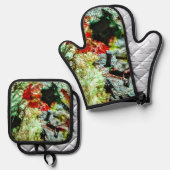 Houder en ovenhandschoen witte textuur abstract ovenwant & pannenlap set (Voorkant / Achterkant)